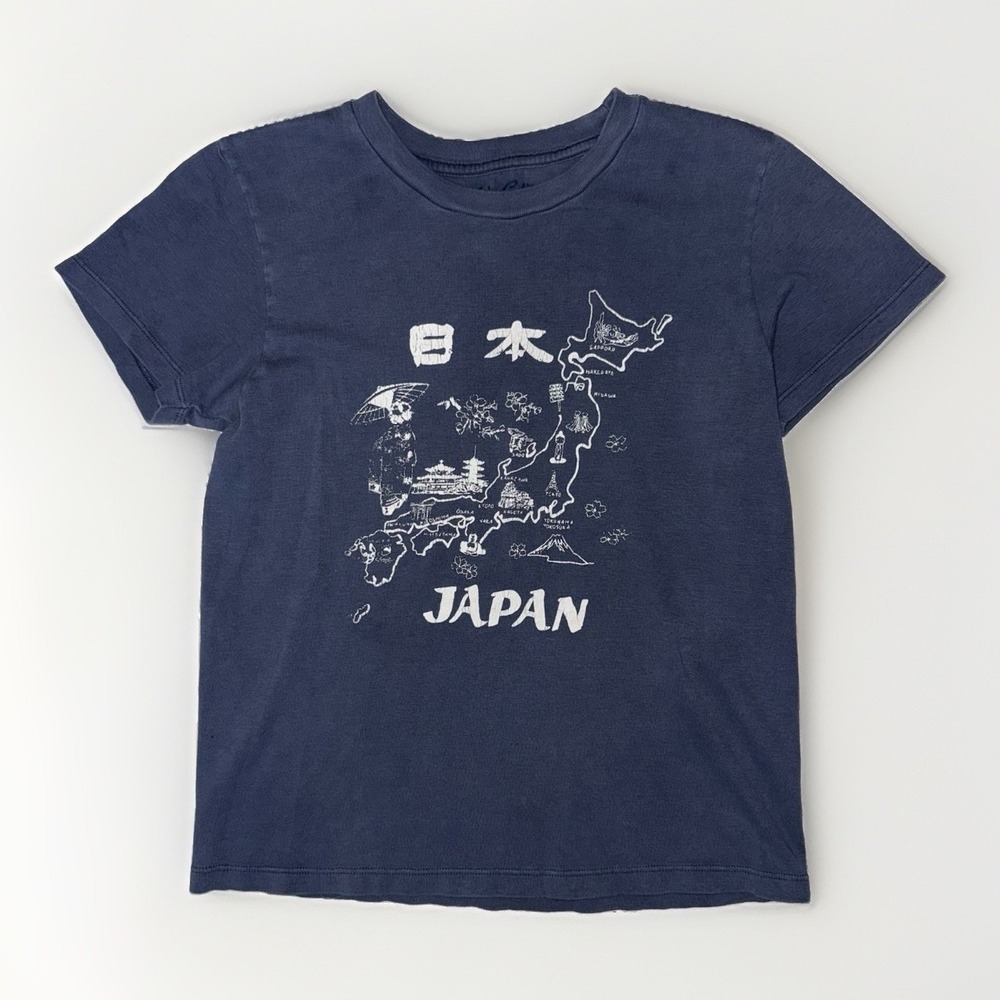 Brandy Melville John Galt Japan Map Baby Tee Dusty Blue Graphic TShirt OS